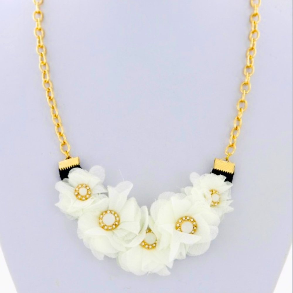 White Fabric Flower Necklace Bride Wedding